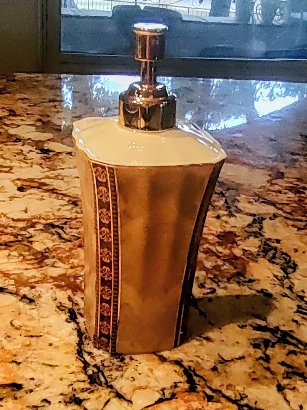 Croscill Cream Ceramic Soap/Lotion Dispenser with Gold Accents
